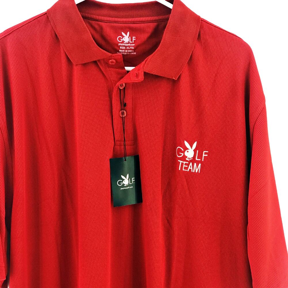 Playboy Golf Polo Shirt Red Waffle Moisture Wick Quick Dry Breathable
